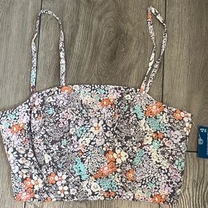 NWT Arizona Jean Co Purple Multi Floral Cropped Top Smocked Back Women’s Size XS